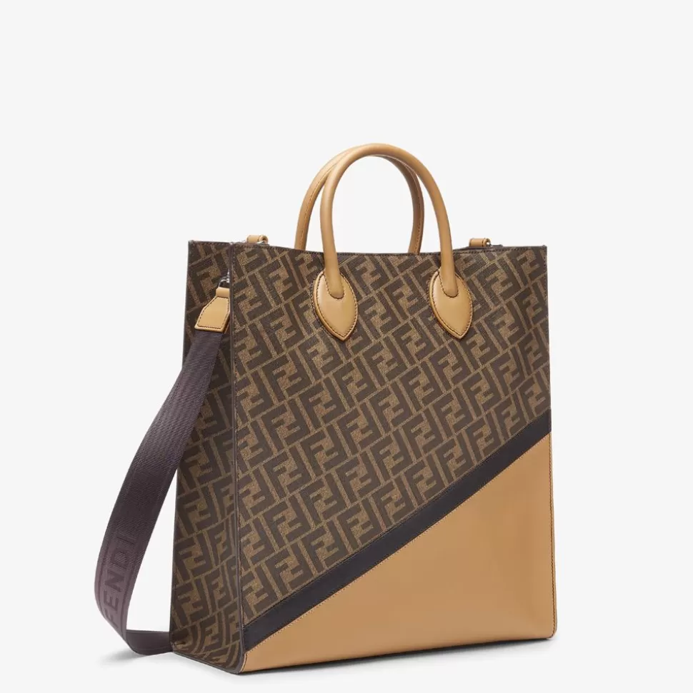 Sac En Cuir Marron Et Tissu Ff | Fendi Cheap