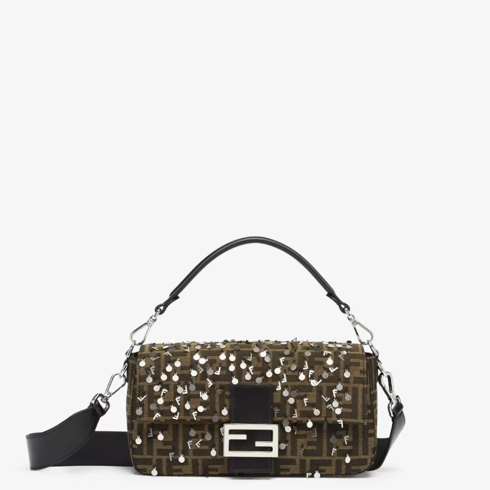 Sac En Tissu Ff Marron Et Paillettes | Fendi Hot