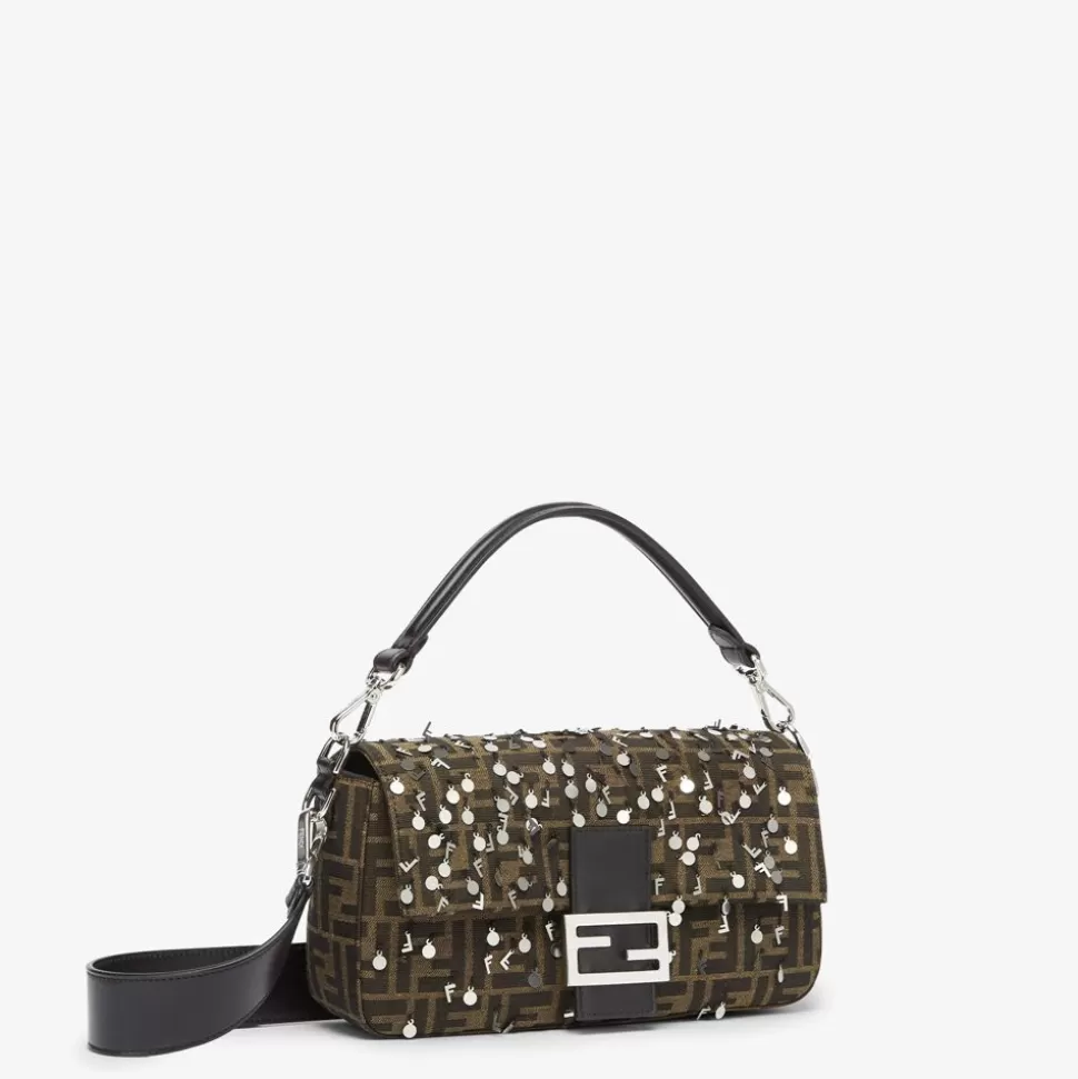 Sac En Tissu Ff Marron Et Paillettes | Fendi Hot