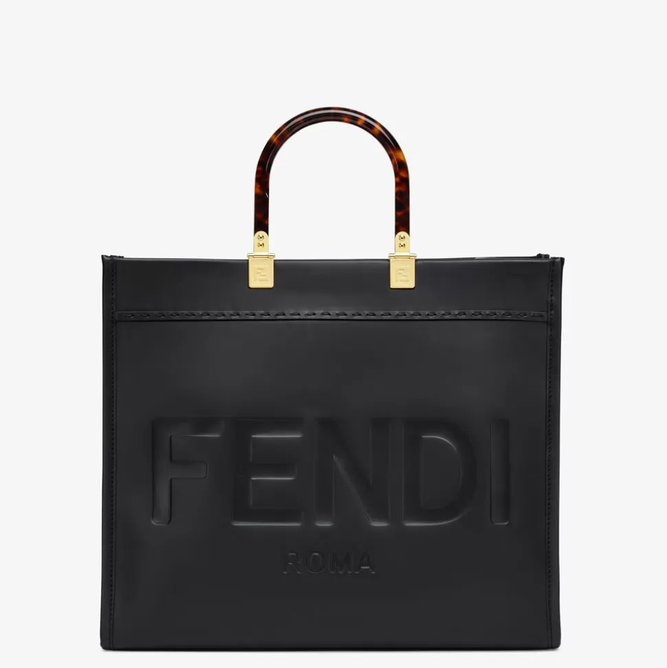 Sac Shopping En Cuir Noir | Fendi Best Sale