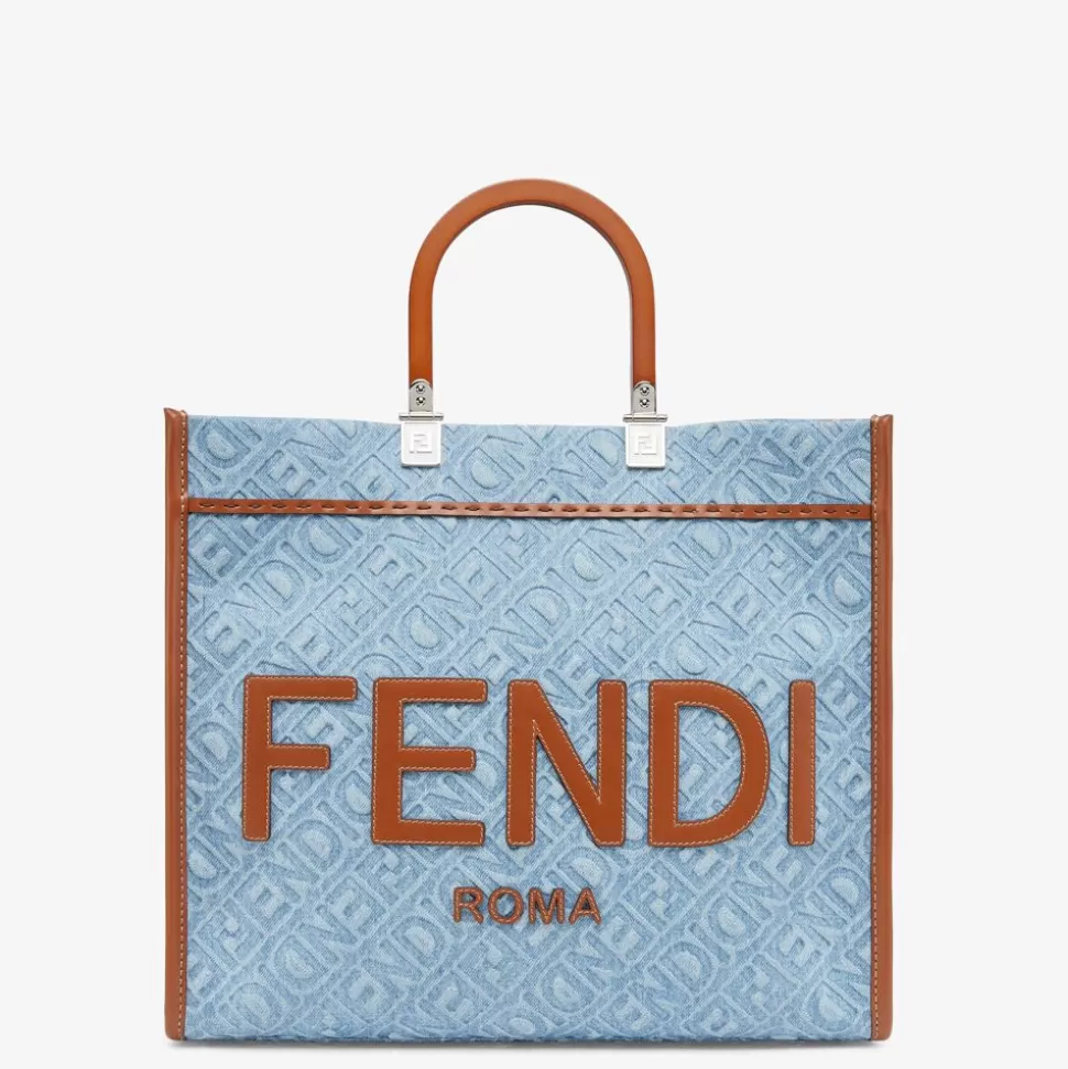 Sac Shopping En Denim Bleu Clair | Fendi Outlet