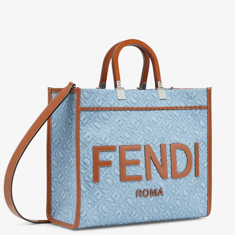 Sac Shopping En Denim Bleu Clair | Fendi Outlet