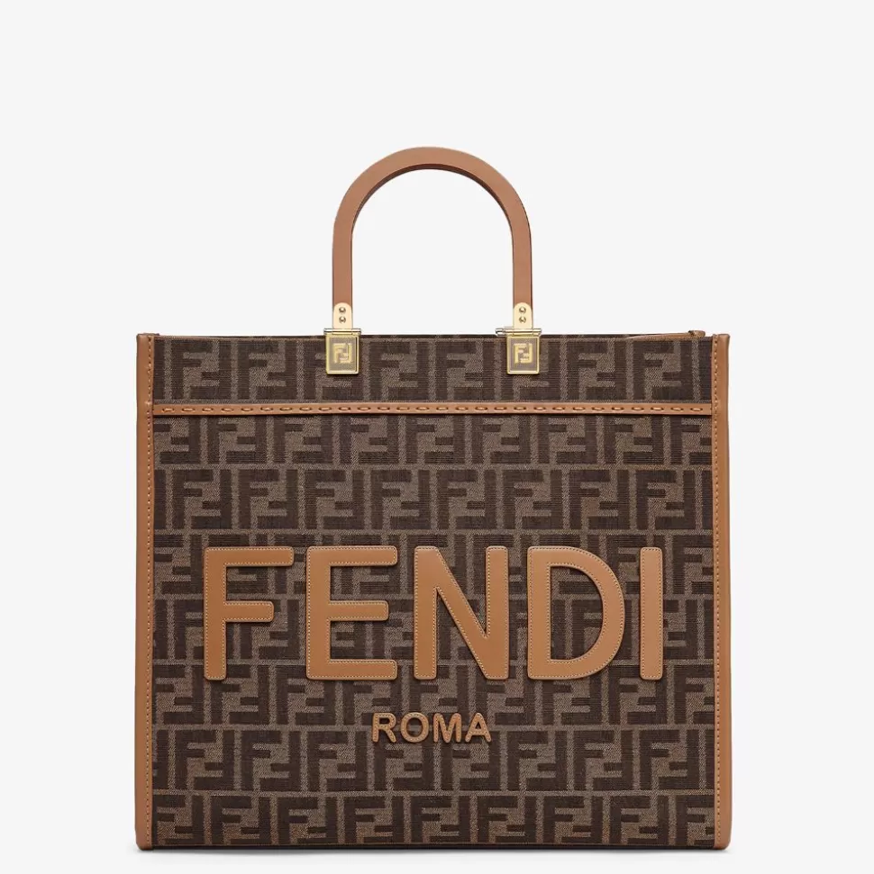 Sac Shopping En Tissu Jacquard Ff Marron | Fendi Clearance