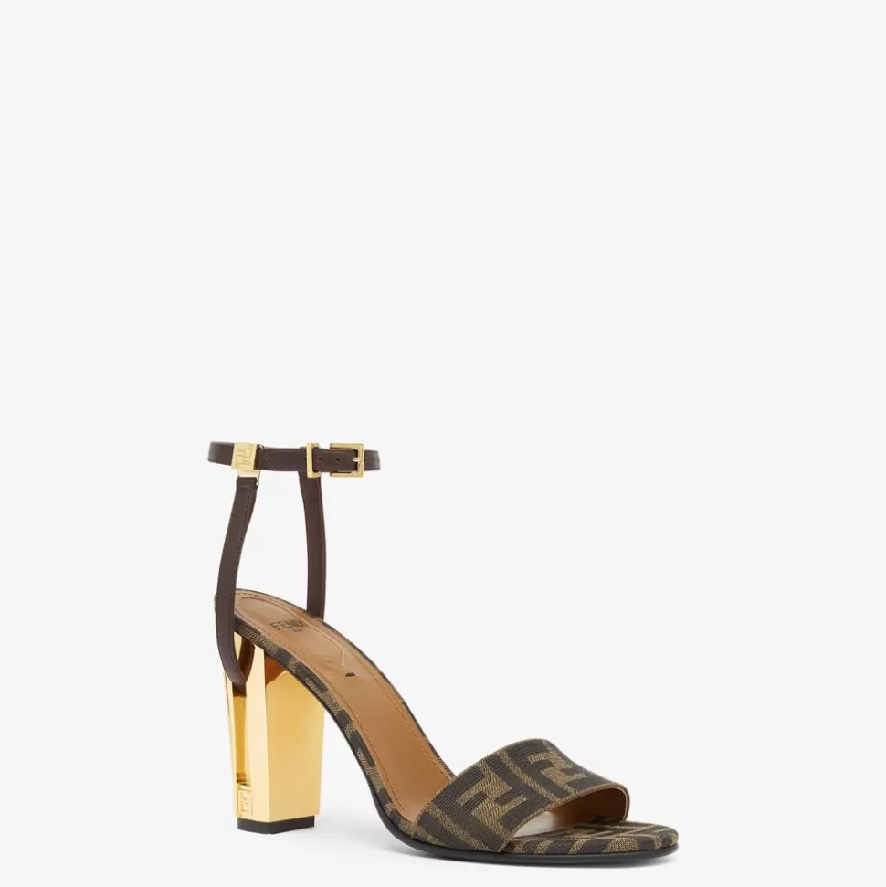 Sandales A Talon Aiguille En Tissu Marron | Fendi Hot