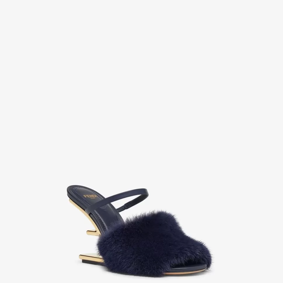 Sandales A Talon Aiguille En Vison Bleu | Fendi Hot