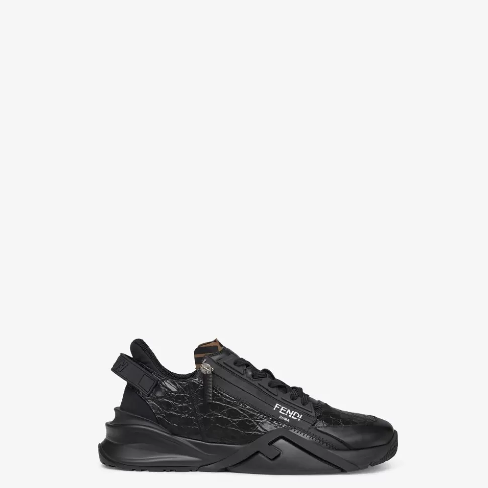 Sneakers Basses En Caiman Noir | Fendi Cheap