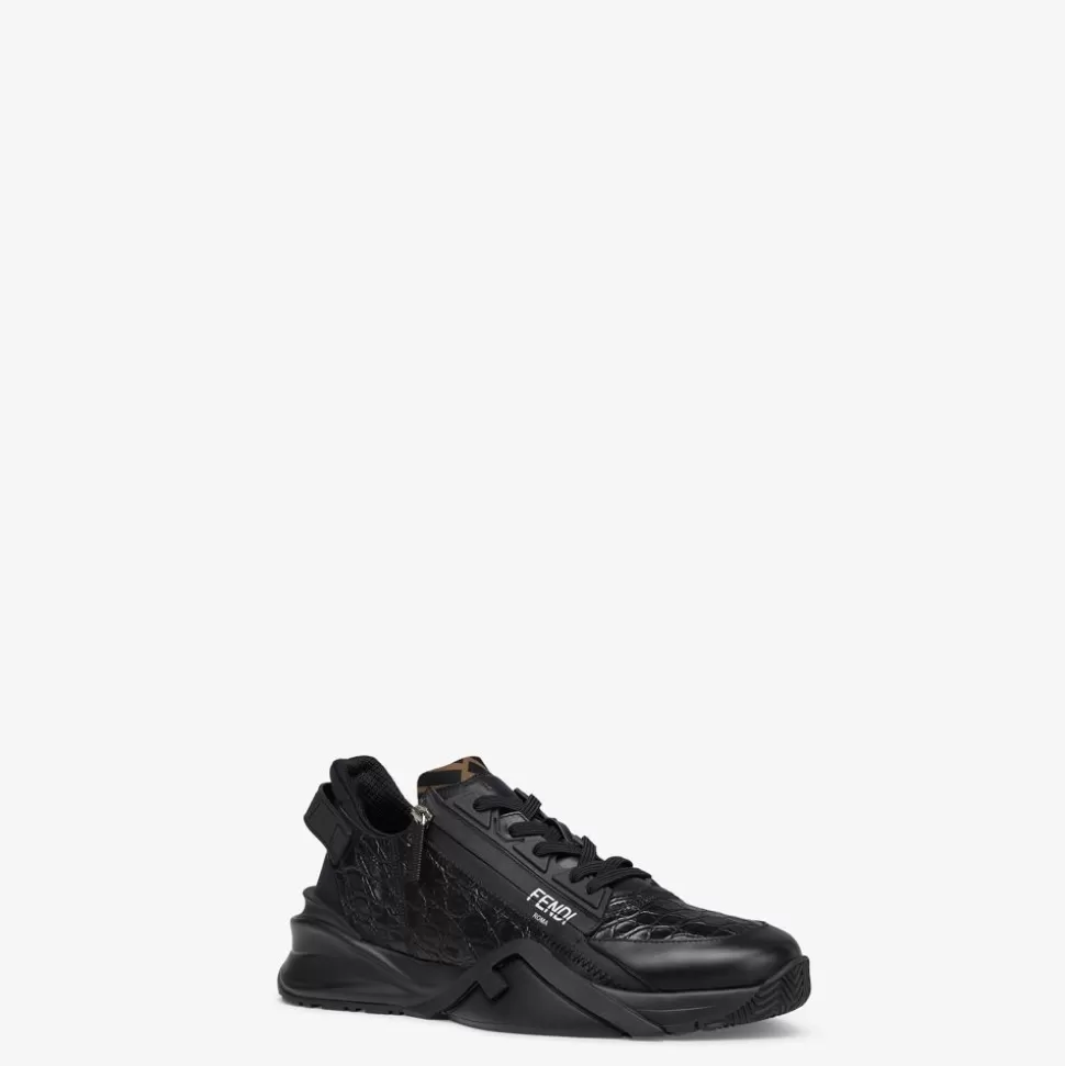 Sneakers Basses En Caiman Noir | Fendi Cheap