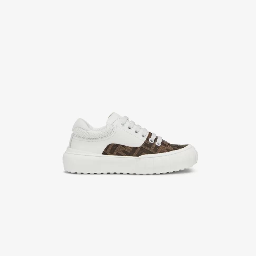 Sneakers Enfant En Cuir Blanc Et Tissu Avec Logo | Fendi Sale