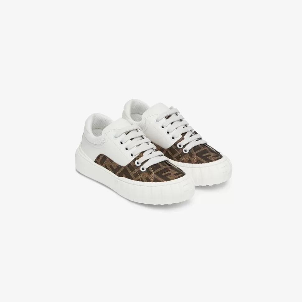 Sneakers Enfant En Cuir Blanc Et Tissu Avec Logo | Fendi Sale