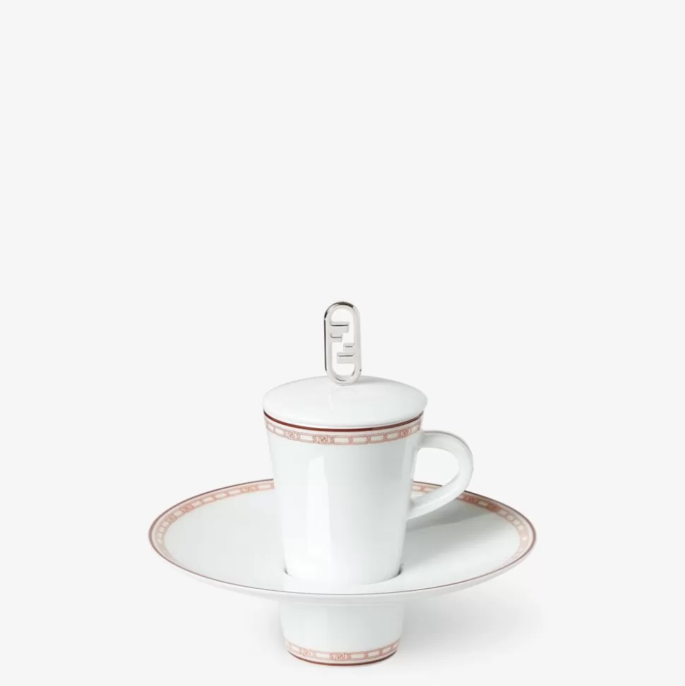 Tasse A Cafe En Porcelaine Blanche Et Rouge Brique | Fendi Cheap