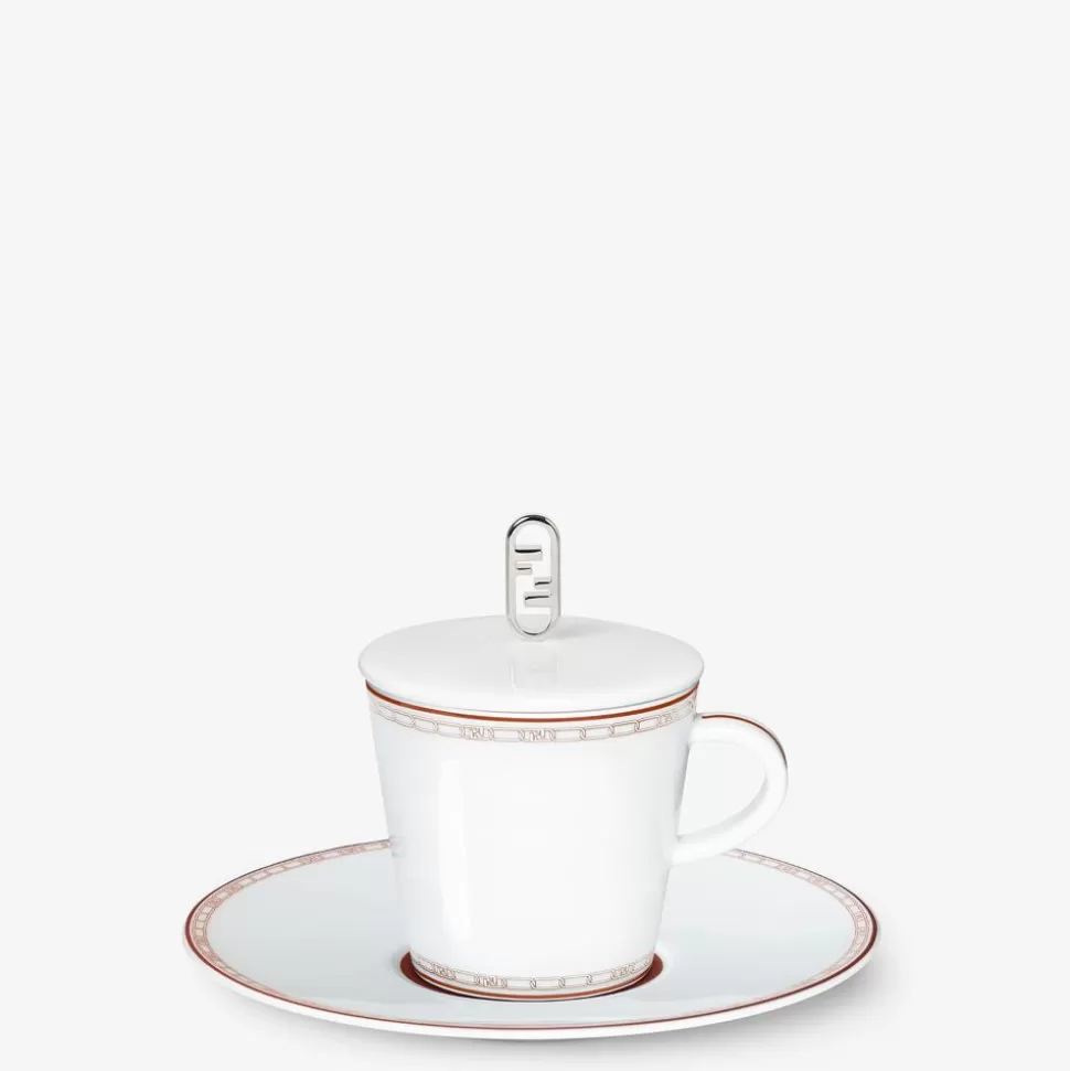Tasse A The En Porcelaine Blanche Et Rouge Brique | Fendi Sale