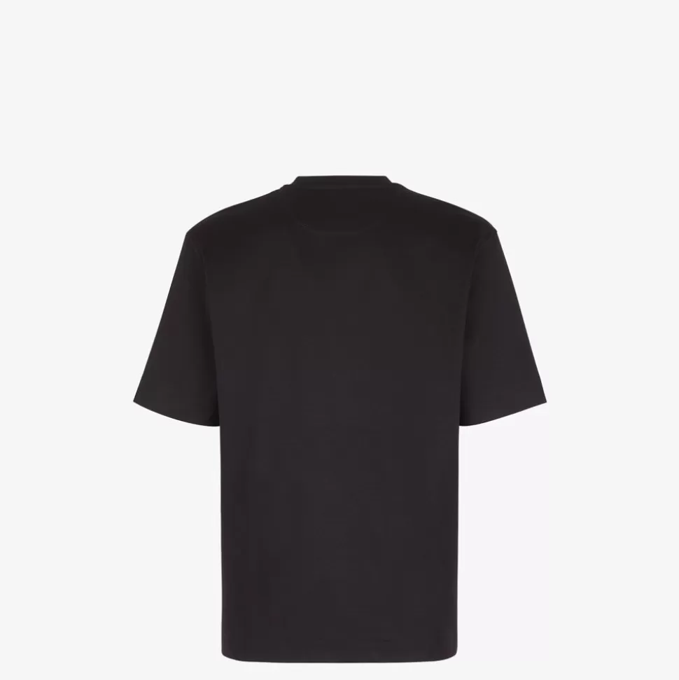 T-Shirt En Coton Noir Avec Broderie | Fendi Clearance