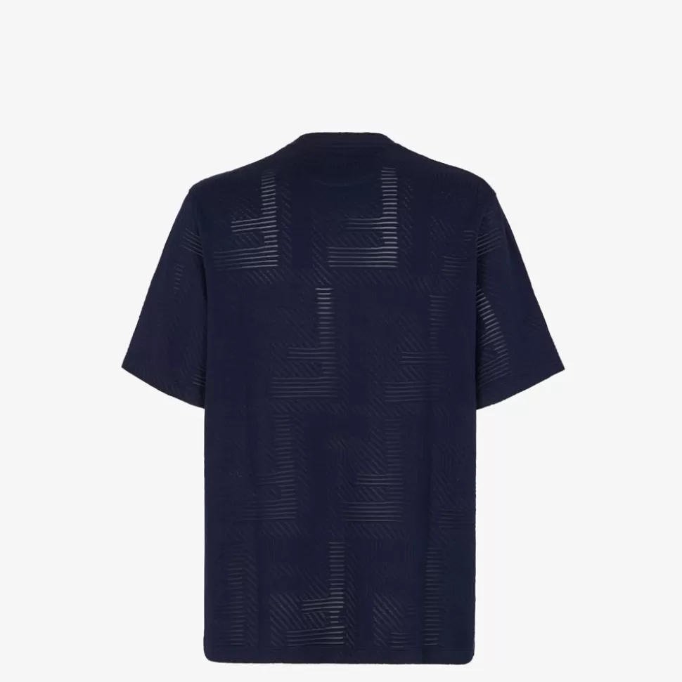 T-Shirt En Jersey Jacquard Bleu | Fendi Cheap