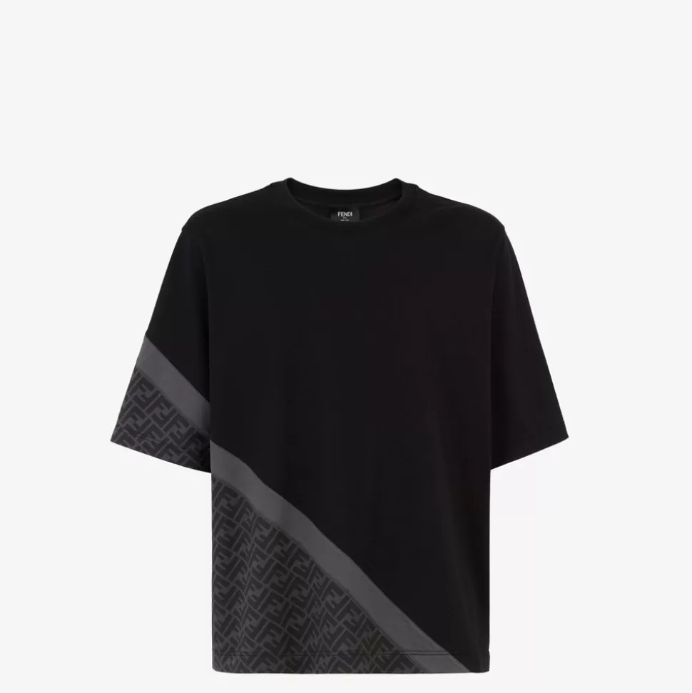 T-Shirt En Jersey Noir Diagonal | Fendi New