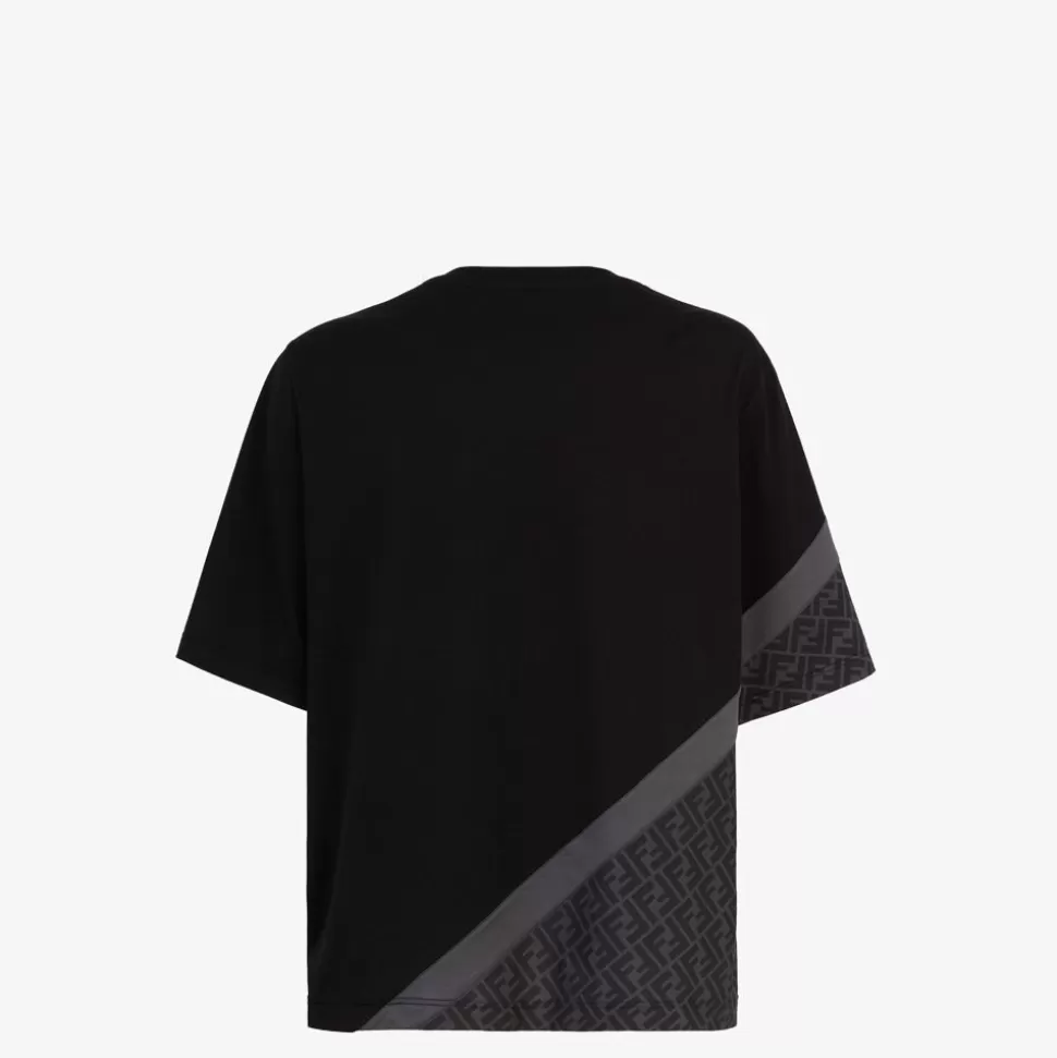 T-Shirt En Jersey Noir Diagonal | Fendi New