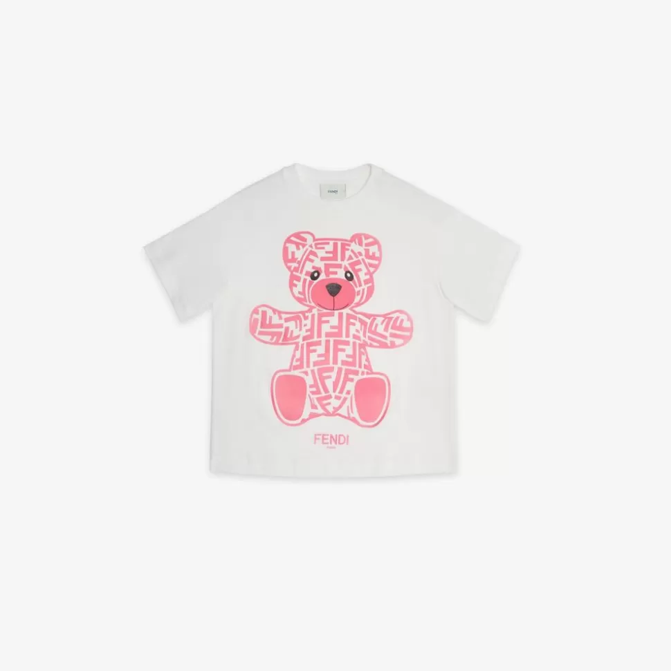 T-Shirt Enfant En Jersey Blanc Avec Imprime Fuchsia | Fendi Outlet