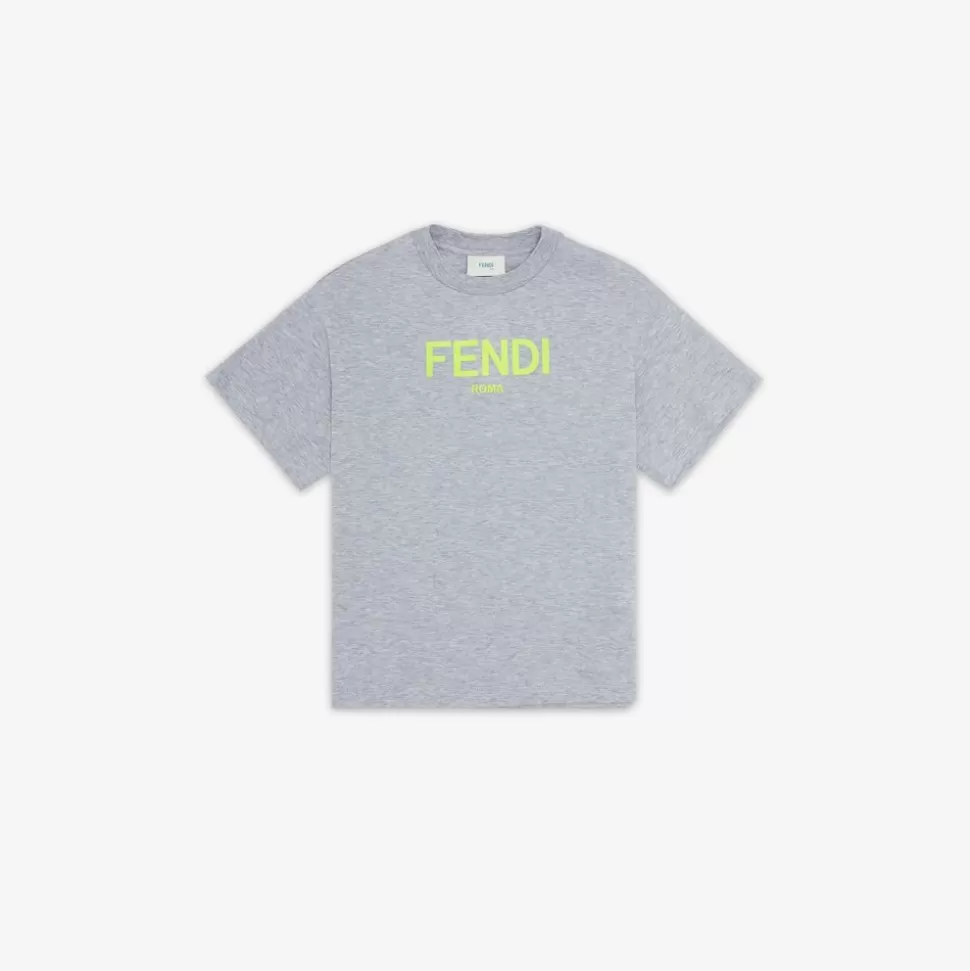 T-Shirt Enfant En Jersey Gris Avec Imprime Fluo | Fendi Cheap