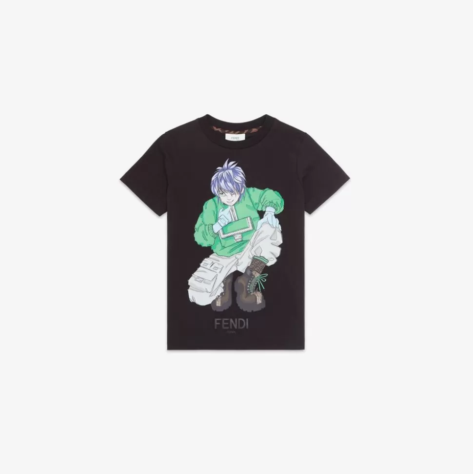 T-Shirt Enfant En Jersey Noir Et Multicolore | Fendi Best Sale