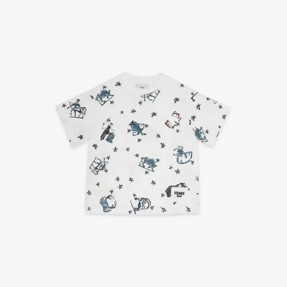 T-Shirt Enfant Mini Me En Jersey Blanc Avec Imprime Multicolore | Fendi Shop